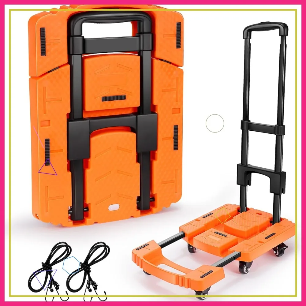 

Складная тележка для тяжелых грузов, грузоподъемность 500 фунтов, 6 колес, складная тележка-платформа с эластичными веревками для легкого перемещения и транспортировки