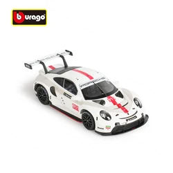 ブラーゴ-ディーキャストレーシングカーおもちゃ、ポーチェ911 rsr、静的収集車、アクリルボックス、1:43