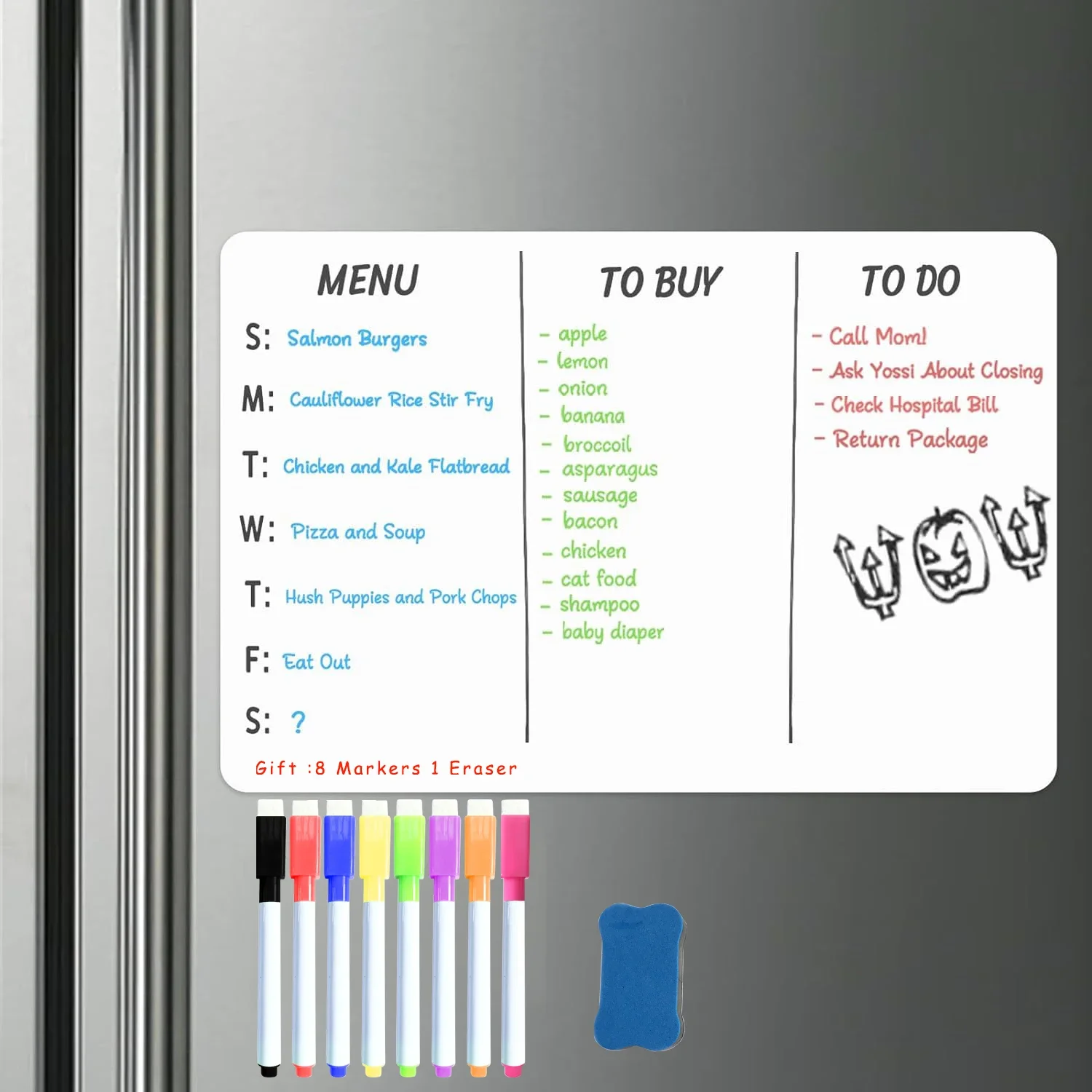 A3 Size Dry Erase Magnetic Whiteboard Fridge Sticker 16.5×11.8in for Refrigerator with 8 Markers 1 Eraser