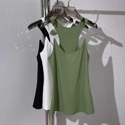 2024 Spring & Summer New Y2k Invisible Fish Line Straps Round Neck Sleeveless T-Shirt Vest Fashion Sexy Hundred Ribbed Knit Top