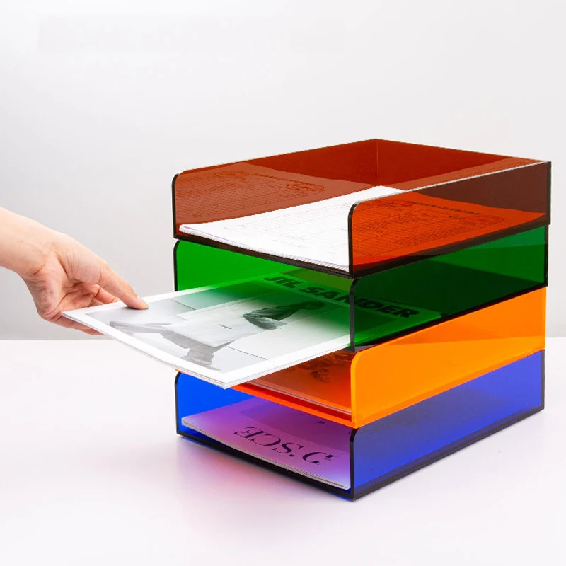 

Iridescent Acrylic document storage box A4 paper file box archive box desk envelope information rack classification organizer