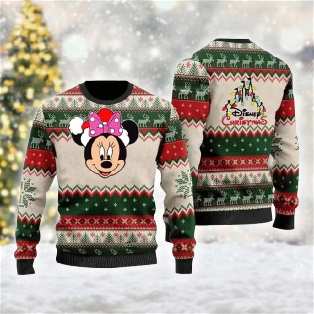 Disney erkek ve kadın kapüşonluları, tişörtü, çift modası, 3D animasyon 3D karikatür Minnie Noel Çirkin kazağı 2025'nın en sonuncusu