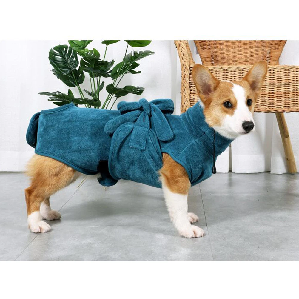 

High Absorbent Pet Bathrobe with Waist Belt Quick-drying Robe Adjustable Bathrobe for Dog Puppy (Size )