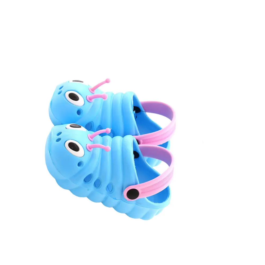 1 par de sandalias de playa para niños y niñas, zapatillas antideslizantes de verano con dibujos de oruga, color azul, talla 24, longitud 14,5 cm, ligeras y cómodas