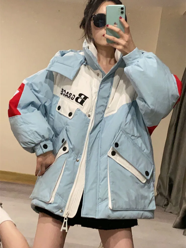 Wärme Winter Daunen mantel Jacken Frauen Kapuze Parka Winterkleid ung Schnee mantel lässig dicke kurze Puffer Jacke helle Streetwear