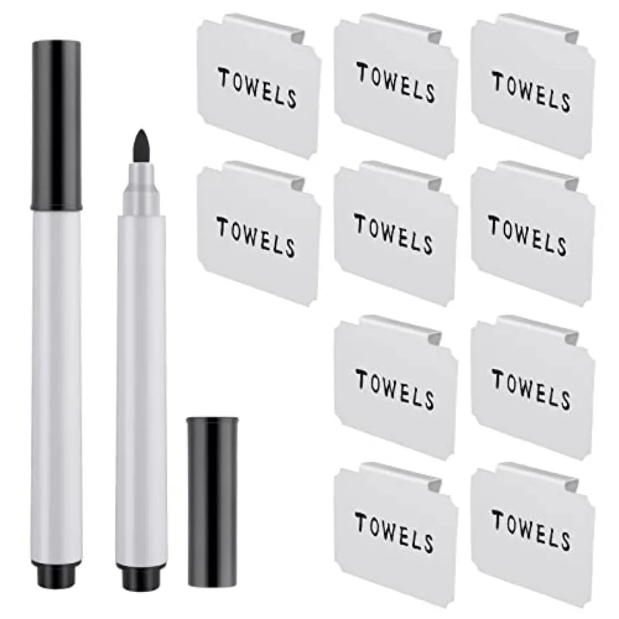 12 Pieces Basket Labels Clip on Set, Include 10 Pieces Kitchen Clip Label Holder Removable Pantry Basket Labels with 2 Pieces B
