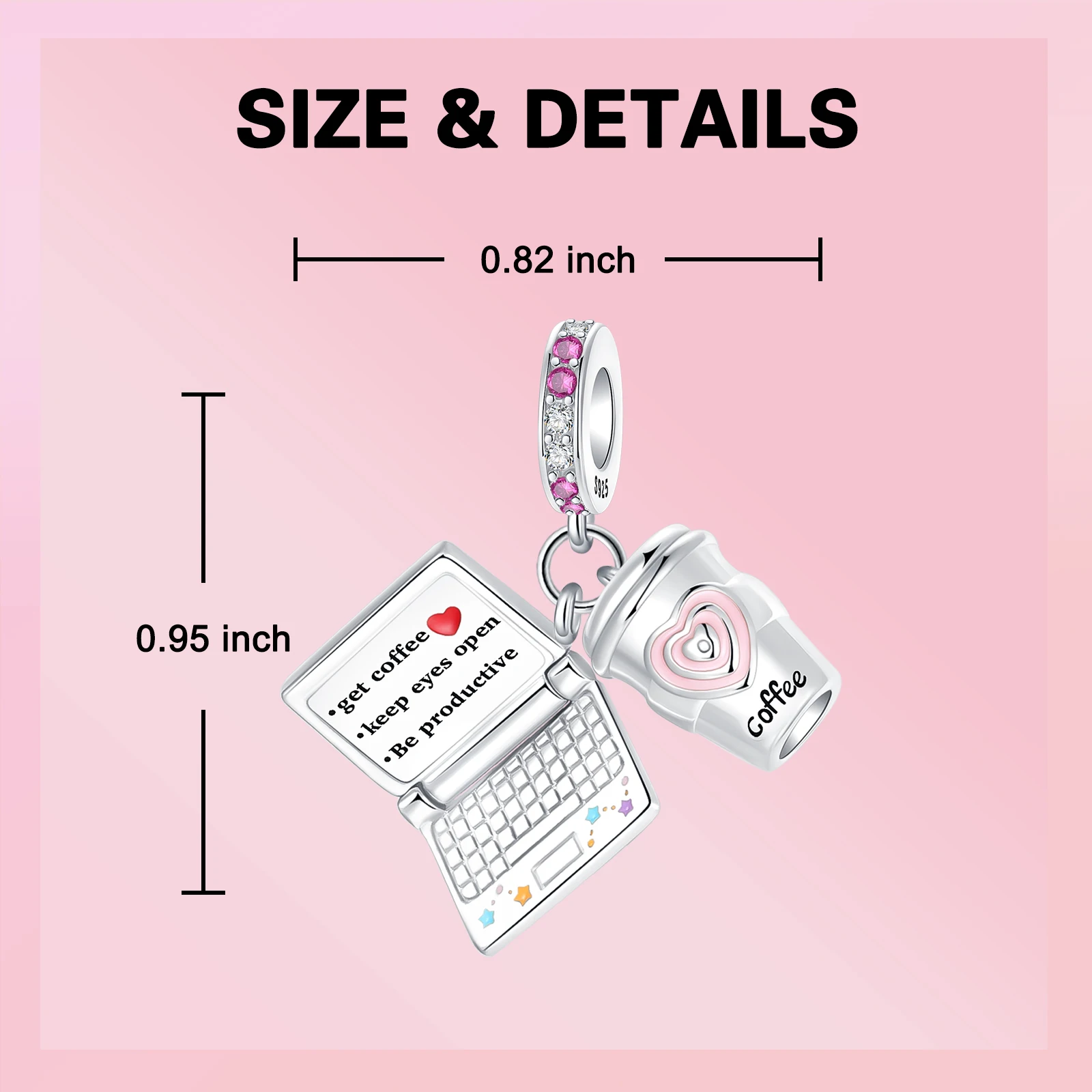 925 Sterling Silver Openable Laptop & Coffee Cup Dangle Charm Notebook Pendant Fit DIY Charm Bracelets Jewelry Gift for Women