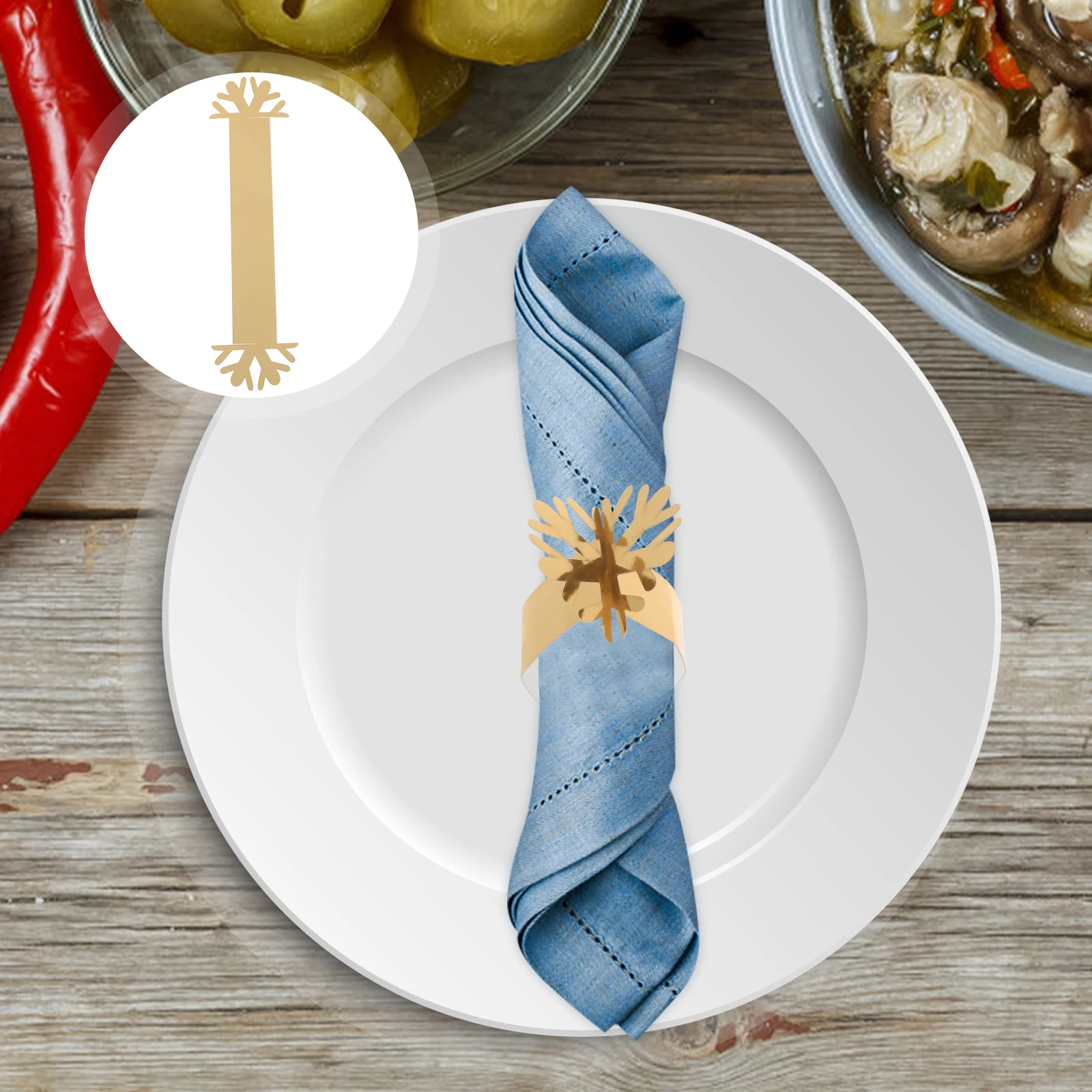 

25 PCS Christmas Dinner Napkins Ring Snowflakes and Rings Serviette Buckles Decor Favor Wedding Party