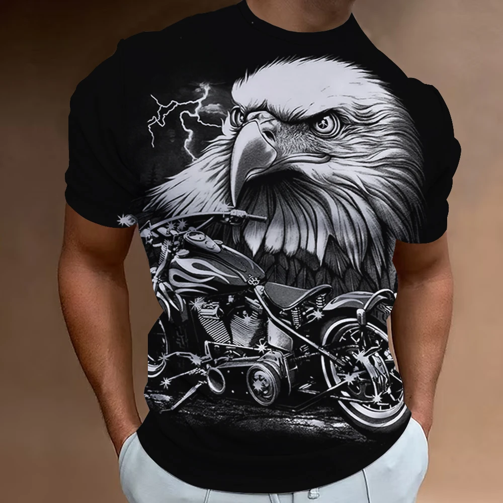 

Vintage Men's T Shirt Classic Eagle Print Tees Motorcycle Graphic Short Sleeve Sweatshirt O-Neck Slim Fit Clothing Daily Tops