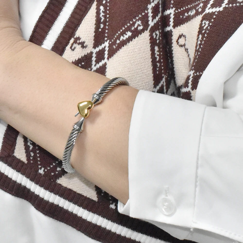 

High quality stainless steel mesh bangle Horseshoe buckle bracelet with gold colour heart bracelet jewelry for women