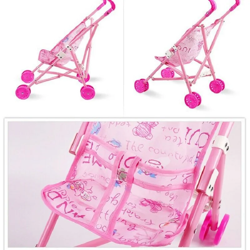 Pink Infant Doll Foldable Stroller Carriage Portable Frame With Doll For 12 Inch Doll Mini Stroller Lightweight Kids Toys Gift