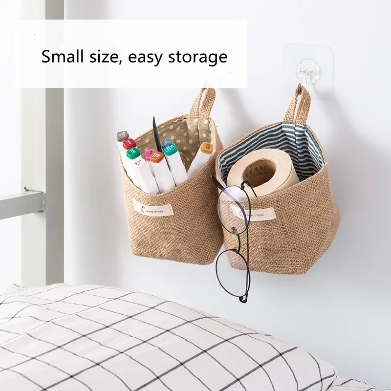 Hanging Basket Fabric Jute Storage Box Decor Bin Bag Folding Sundries Cosmetic Containers Organizer For Wall Door Closet