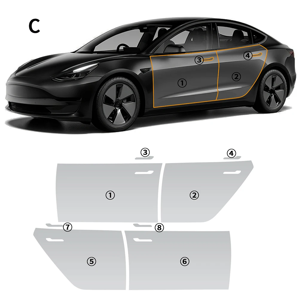 Tpu Car Bady Film Scratch Resistant Clear Bra For Tesla Model 3 2020-2023 Door Fender Invisible Transparent Trim Sticker