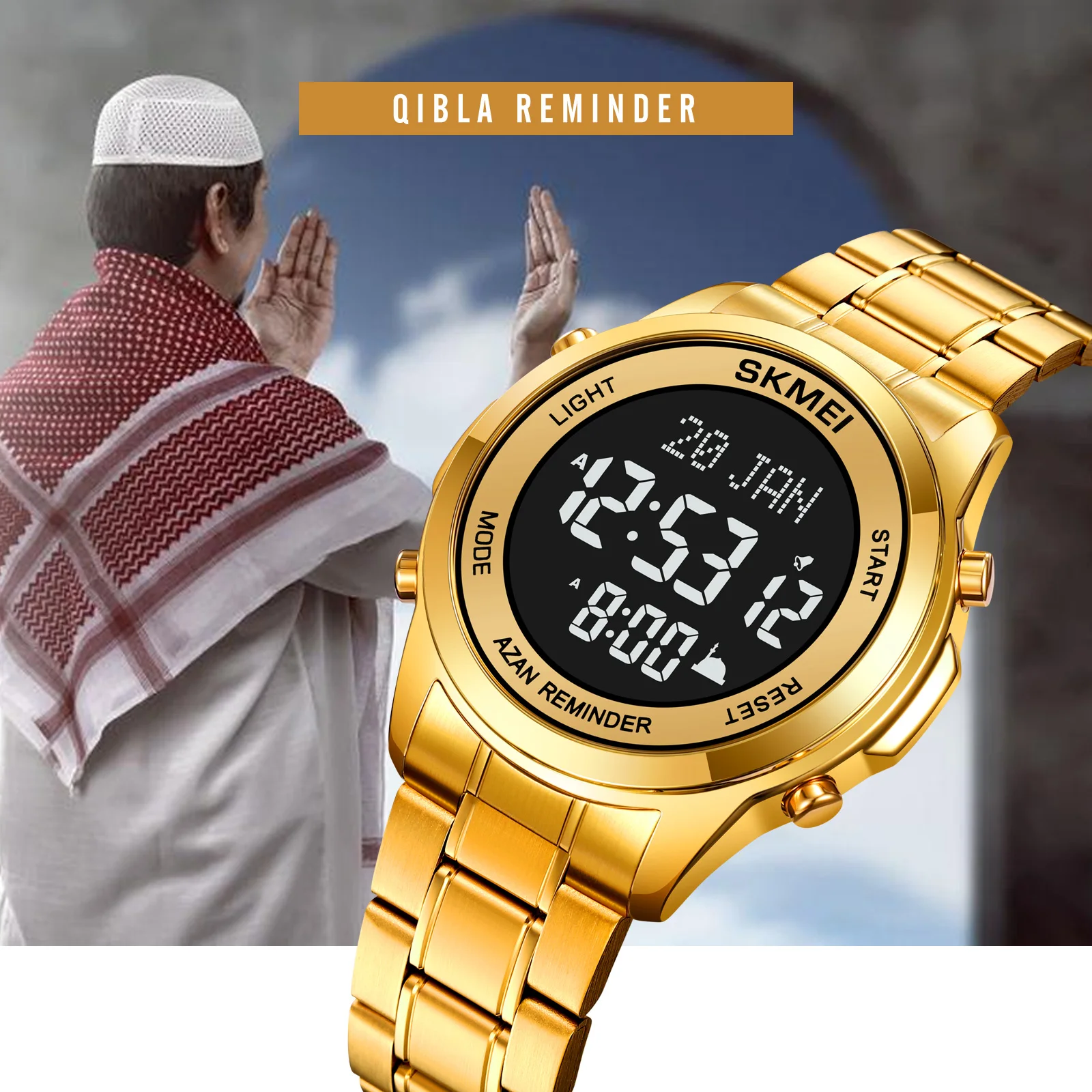 SKMEI Azam orologio da polso da uomo digitale di lusso in acciaio impermeabile orologi elettronici tempo di pellegrinaggio orologio conto alla