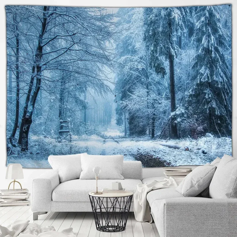 

JHB23Winter Snowy Outdoor Landscape Tapestry Beautiful Forest Castle Home Patio Wall Hanging Art Deco Blanket Living Room Mu9Kj(