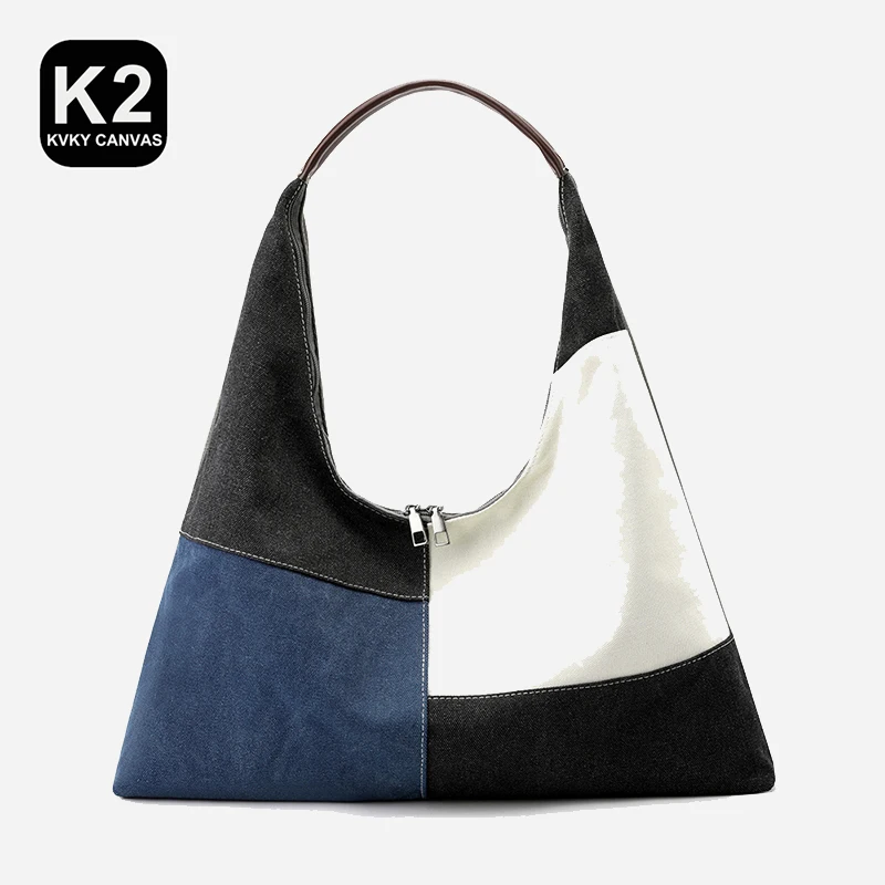 

KVKY Hot Selling Patchwork Totes Bag High Quality Women Fashion Canvas Handbag New Environmental Shopping Casual Shoulder Bags