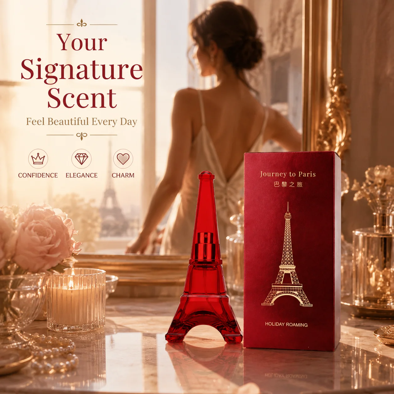 Women's Perfume Long Lasting Fragrance 50ml Fresh Floral Eau De Parfum Mini Eiffel Tower Bottle Romantic Gift Perfume For Women view 6