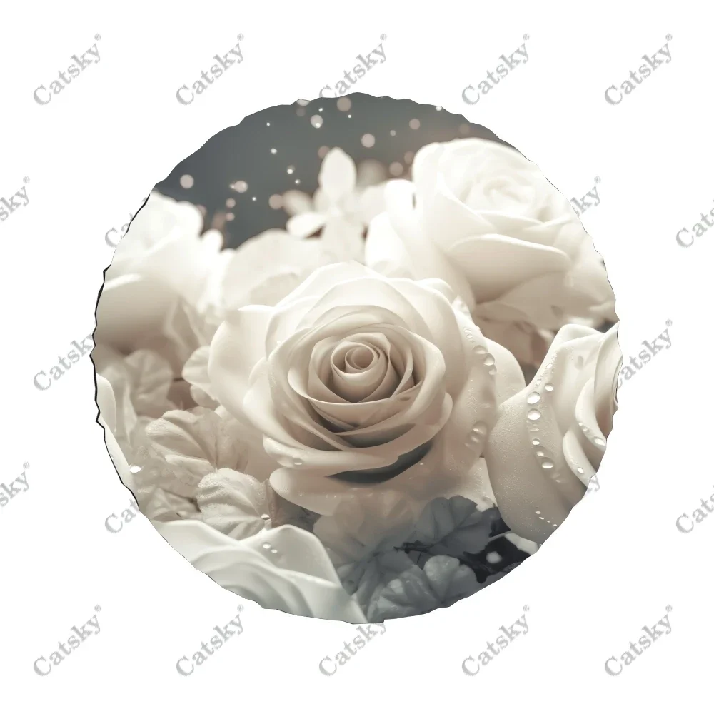 White Rose Flowers Polyester Universal Spare Wheel Tire Cover Custom Tire-Covers for Trailer RV SUV Truck Camper