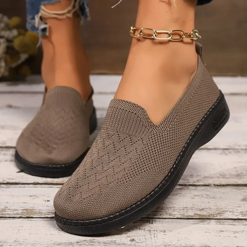 Sapatos de malha respirável para mulheres, One Kick Flats, casual e confortável, sólido, venda quente, outono, 2022