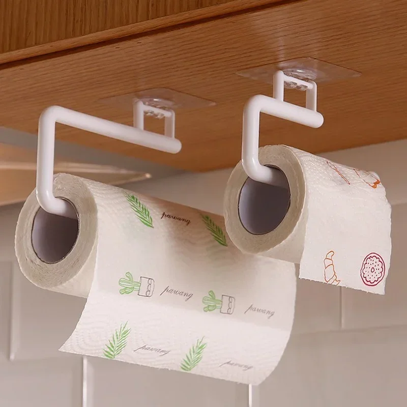 Kitchen Paper Roll Holder Towel Hanger Rack Bar Cabinet Rag Hanging Holder Bathroom Organizer Shelf Toilet Paper Holder S/L 1PC