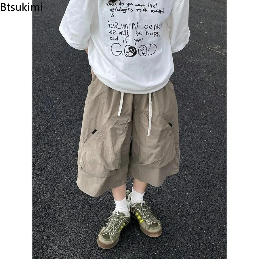 

2026 Men's Solid Summer New Outdoor Casual Straight Shorts Male Drawstring Loose Thin Short Pants Pockets Wide-leg Shorts C18