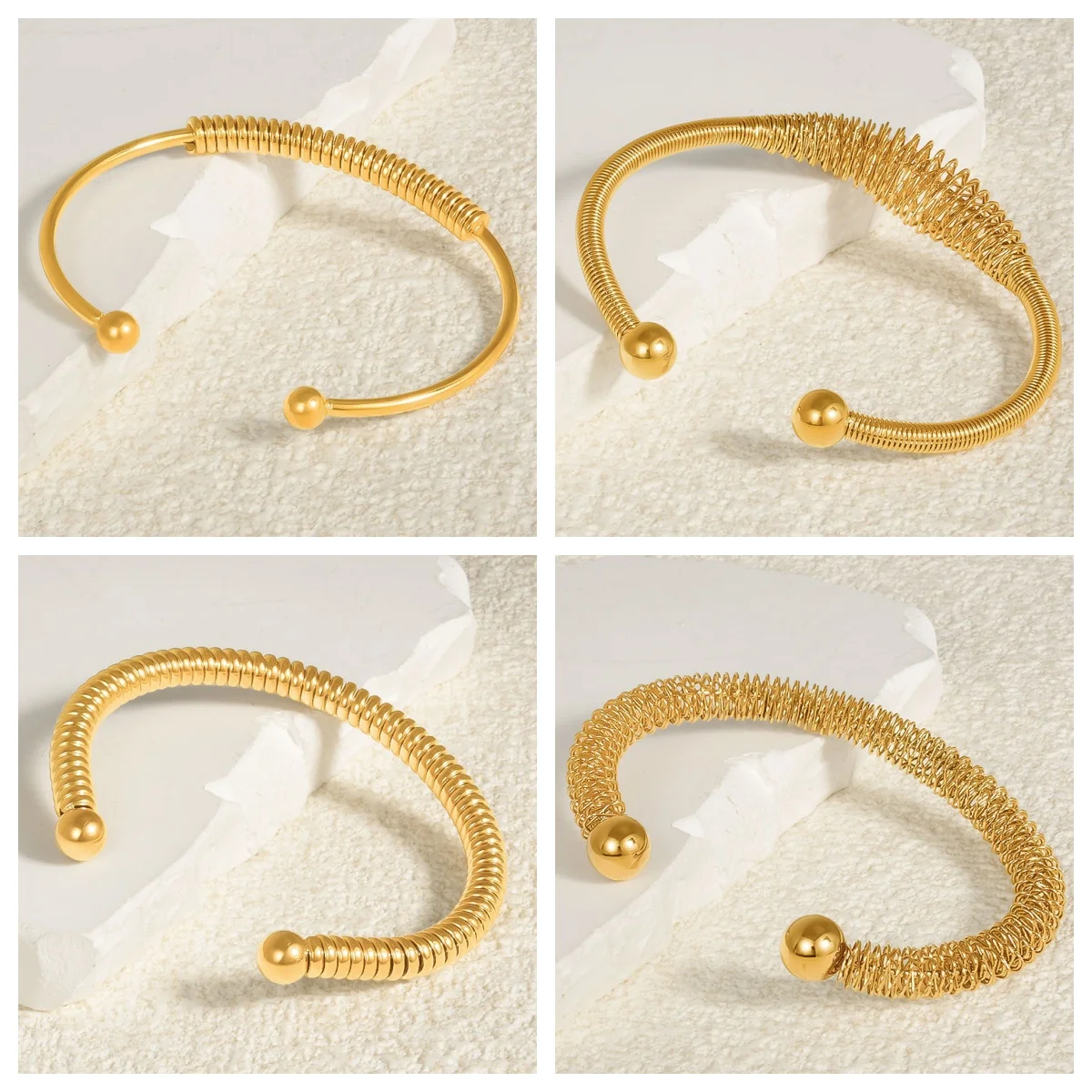 1pcs 2024 New C-Shaped Open Twisted Braided Stainless Steel Spring Twist Bangle 18k Gold Plated Woman Jewelry Christmas Gift