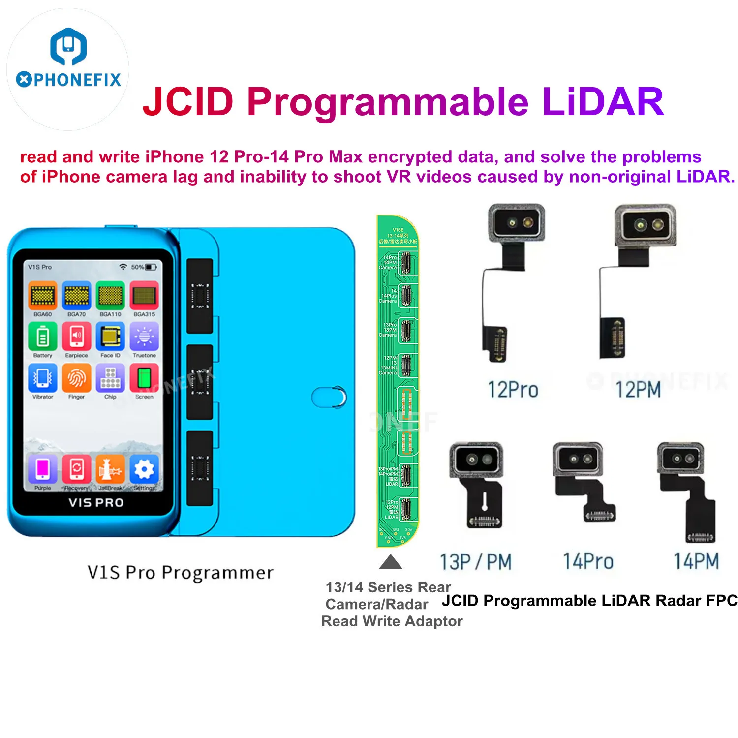 JCID Programmable LiDAR Radar FPC Flex Cable for iPhone 12 Pro-14 Pro Max Fixing Camera Issues Read and Write Encrypted Data