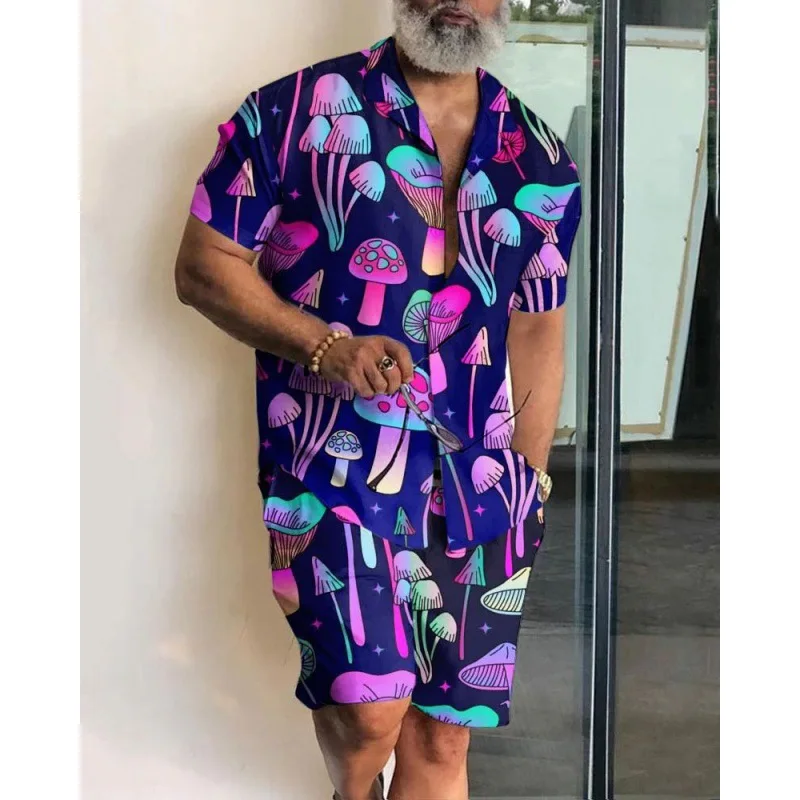 Sommer Pilz 3D Druck Männer Hemd Sets Kurzarm Shirt Übergroßen Casual Strand Shorts Streetwear Hawaiian Anzüge Kleidung