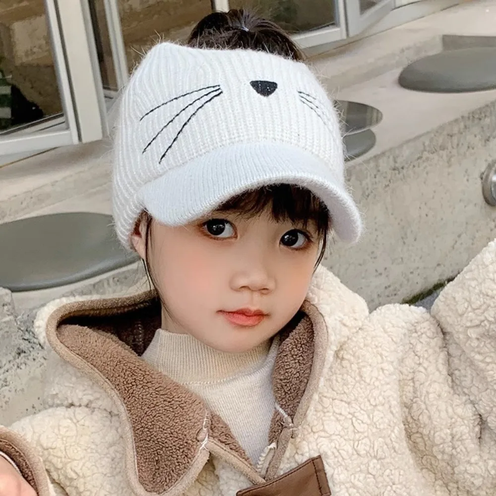 لطيف بلون الخريف الشتاء قبعة الدفء جميل الحيوان القط محبوك فارغة قبعة بيسبول مرونة غطاء للأذنين قبعة الاطفال
