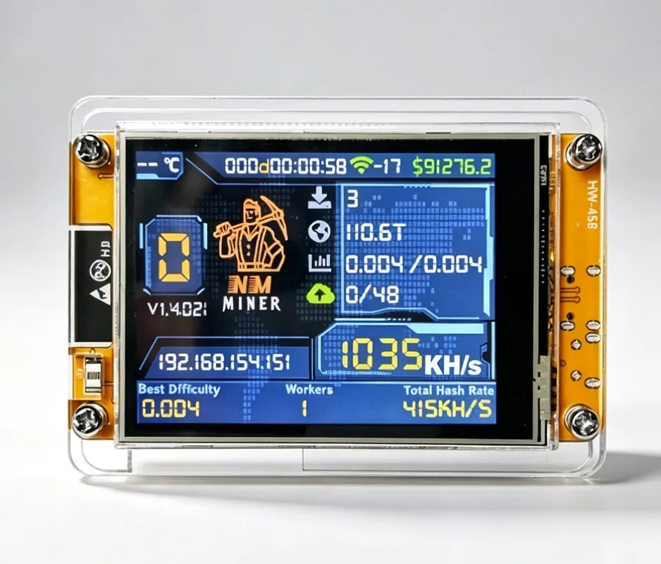 ESP32 987KH/s Crypto Solo Miner Kit, Acrylic Case & 4-Slot Stand, 2.8