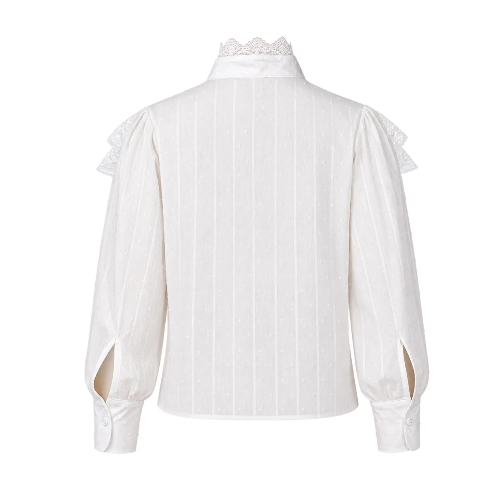 Girls Lace Stand Collar Blouse Ruffled Lace Patchwork Puff Long Sleeve Button‑Down French Vintage Kids Children Girls Shirts