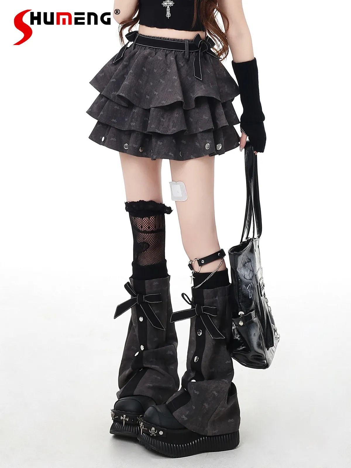 

Original Design Sweet Cool Girl's Y2k Skirt and Leg Cover 2-piece Set Spring Summer New Women High Waist Short Pleated Skirt