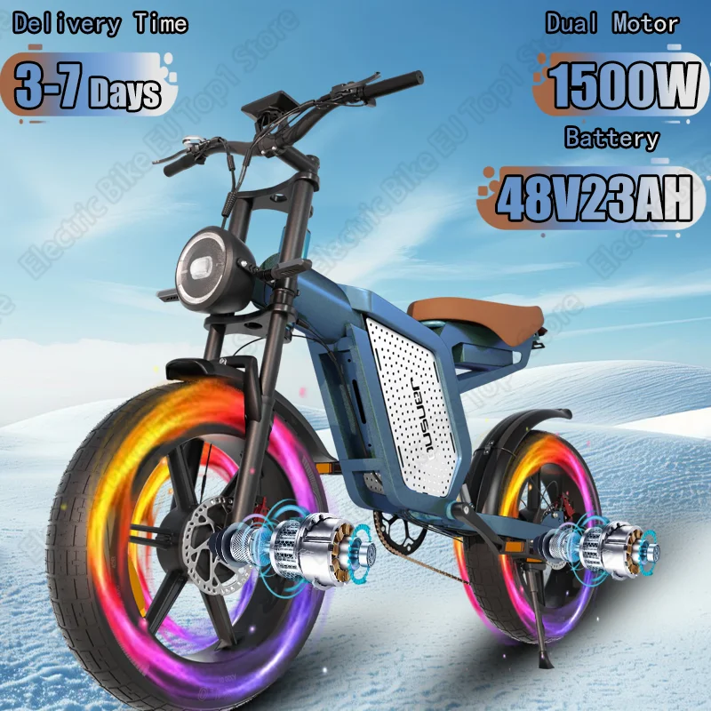 Electric Bike 1500W Dual Powerful Motor 48V23AH Lithium Battery Electric Bicycle Adult 20*4 Inch Fat Tire Motorcycle Snow E-bike