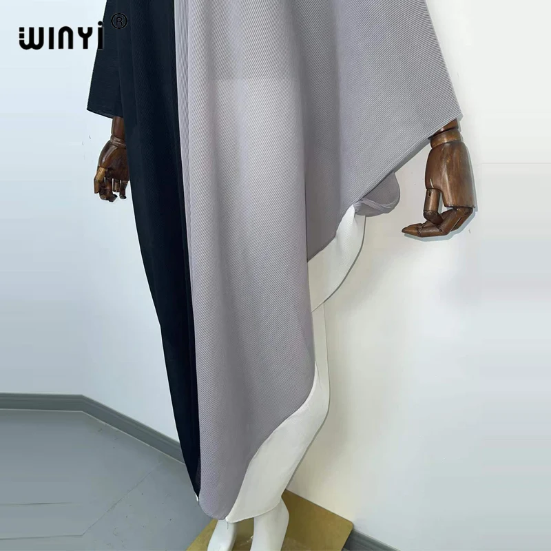 2022WINYI V-neck elegant Women Long robe Beach Cover Up Swimwear pleated kaftan Middle East Female assorted colors Holiday dress