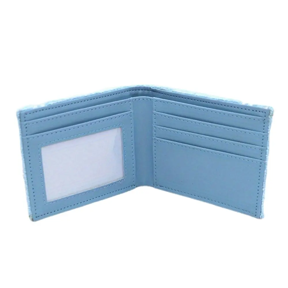 

Cute Blue Women's Short Wallet Towel Fabric Embroidery Card Holder PU Money Bag Student