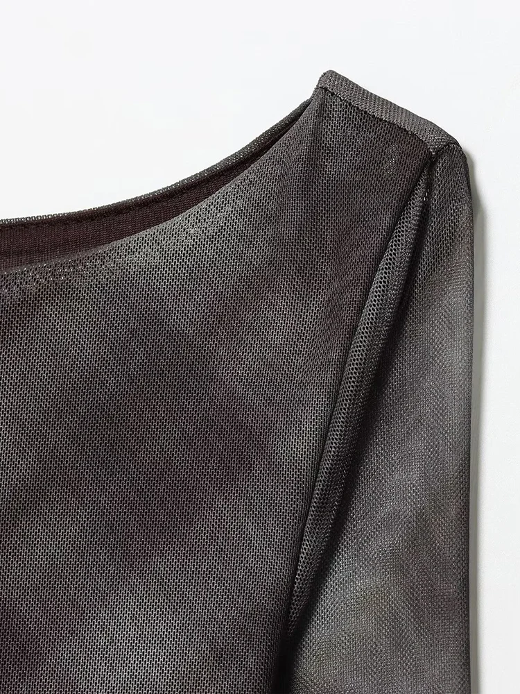 النمط الأوروبي والأمريكي الخريف موضة جديدة الملابس النسائية غير النظامية مطوي مزاجه سليم فستان منقوش من التول #4