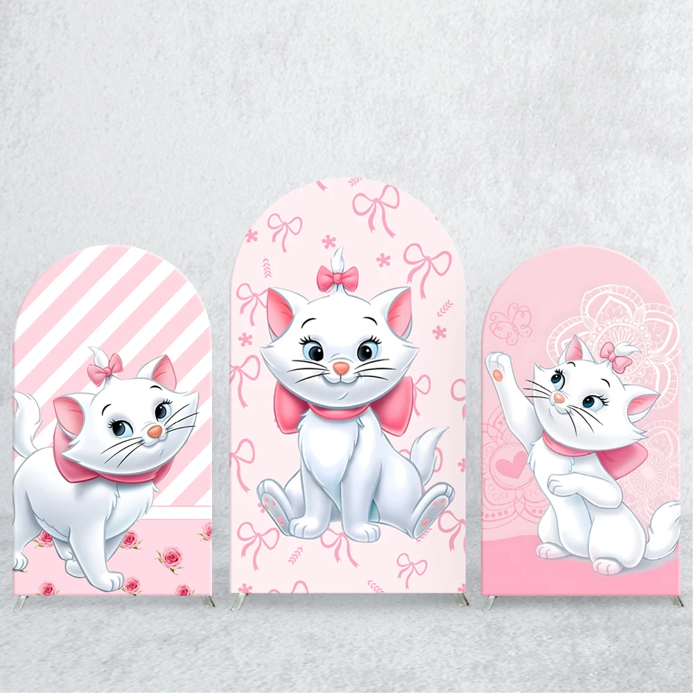 

TB Marie Aristocats Arch Backdrop Sanrio Elastic Fabric for Girls Birthday Party Pink Cat Photo Baby Shower Background Decoratio
