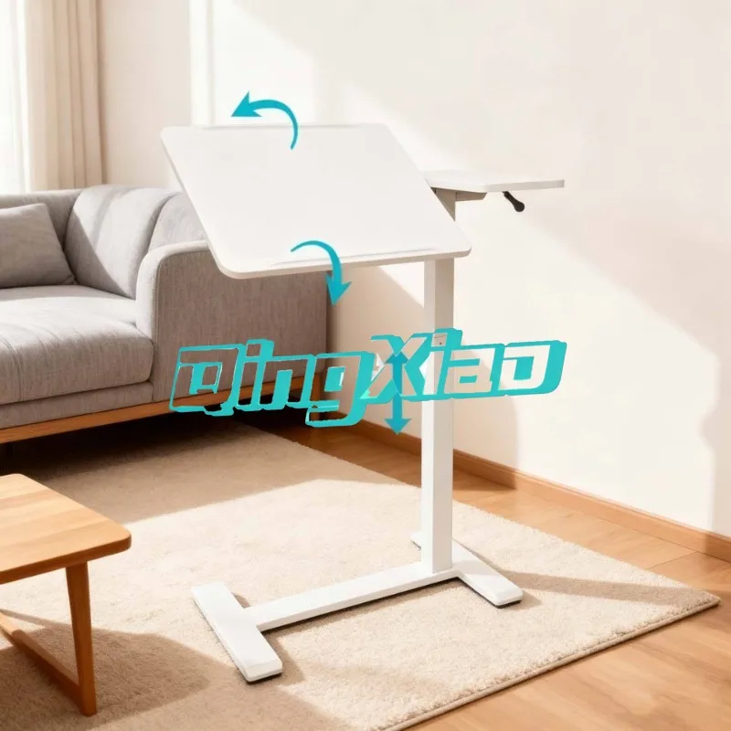 Pneumatic Height Adjustable Mobile Desk Two Side Flip Top Table With Hidden Casters For Home Office Laptop Sofa Side Table
