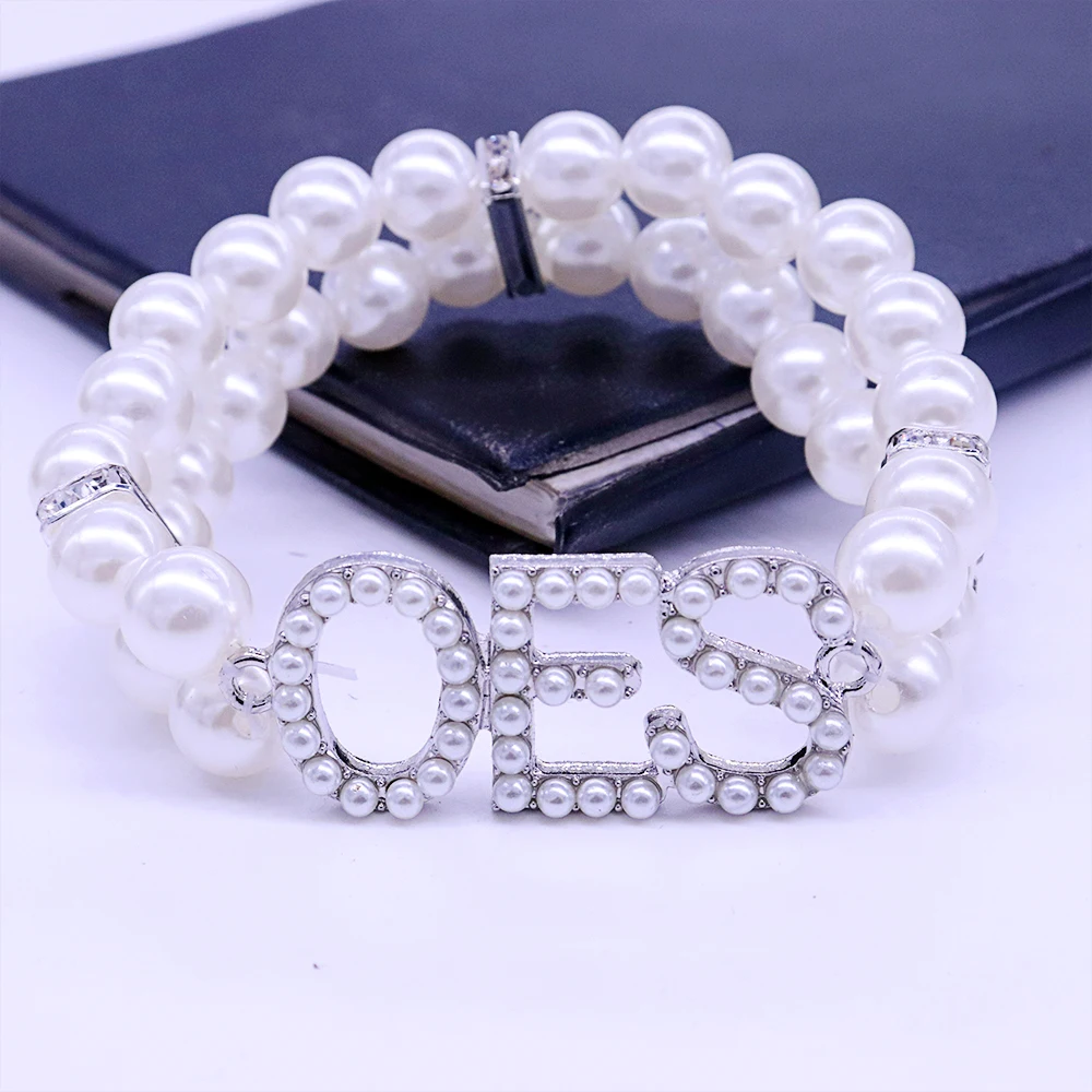 Pearl Strand Chain Society Letter OES Bracelets Soror Order Of The Eastern Star Members Jewelry