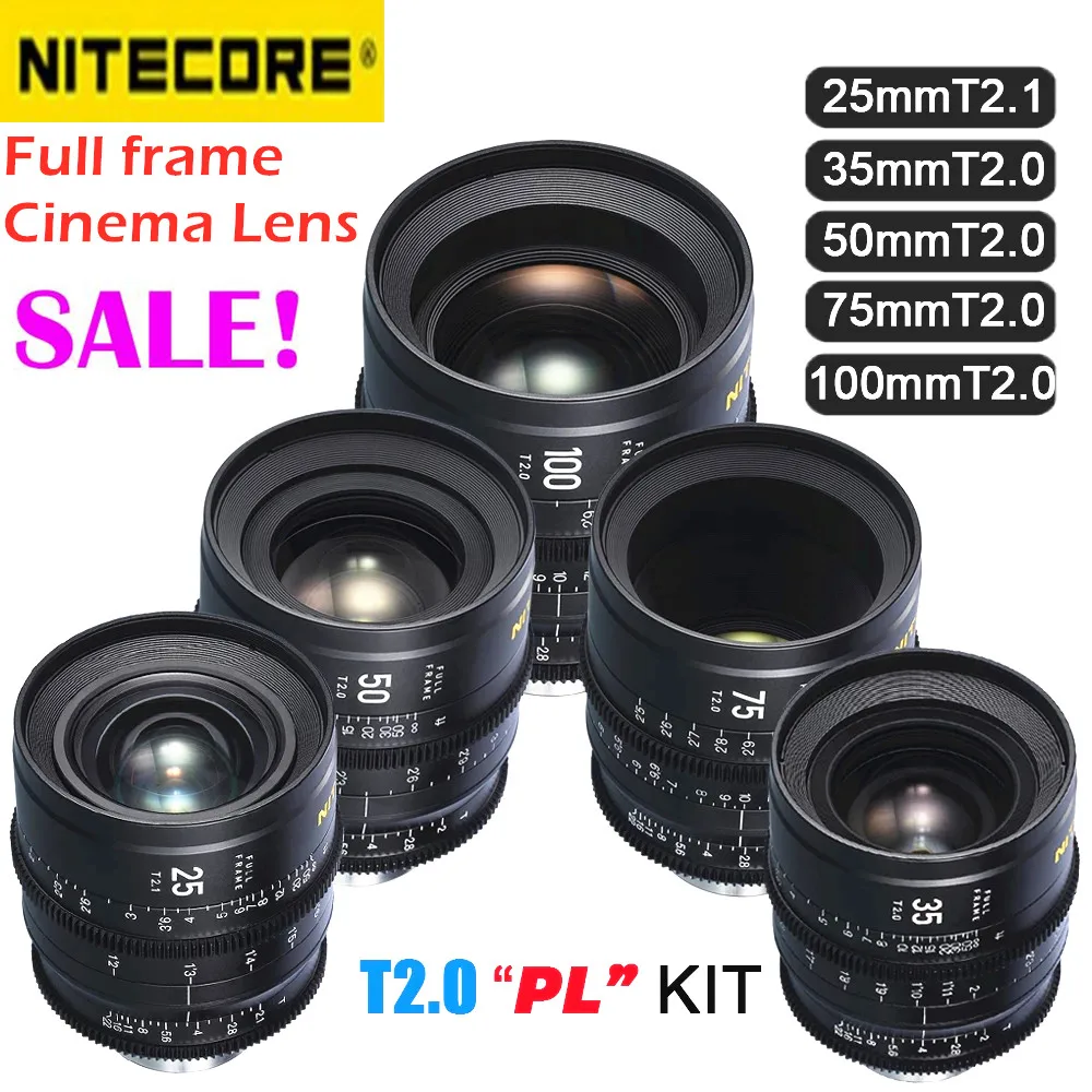 NITECORE Cinema Lens 25mm T2.1 35mm 50mm 75mm 100mm T2.0 for  E Canon EF PL Mount Cameras Cinema Prime Lens