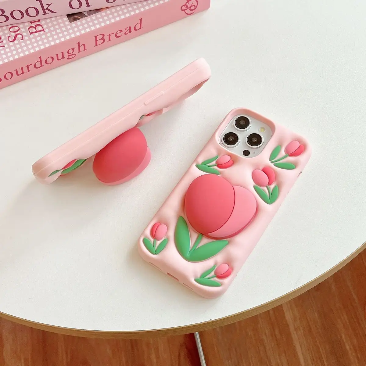 

Чехол для телефона для iPhone 16, 15, 14, 13 Pro Max, новый INS, корейский милый мультяшный 3D рельефный держатель-тюльпан, мягкий защитный чехол от падения