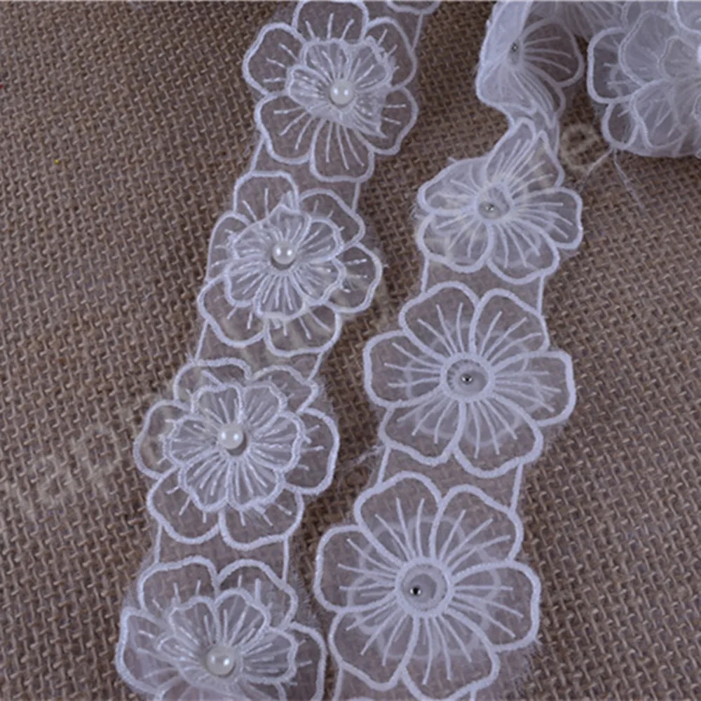 

14yards White beaded flower Venise/Venice Lace Victorian Lace DIY craft sewing wide :4.8cm