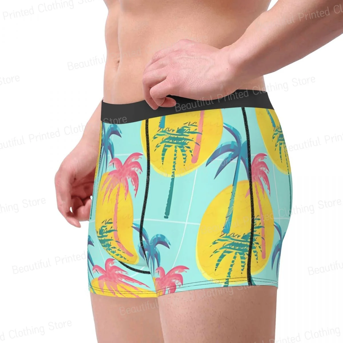 Retro Palm Tree Men Boxer Briefs Graffiti Art Pattern Highly Breathable Underpants High Quality Print Shorts Birthday Gifts