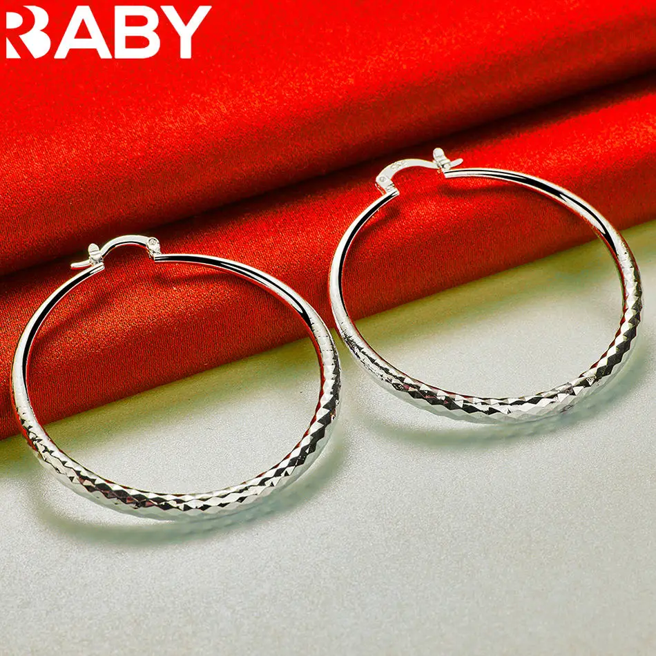 

URBABY 925 Sterling Silver 50mm Big Circle Hoop Earrings For Women Wedding Engagement Party Fashion Jewelry Accessories