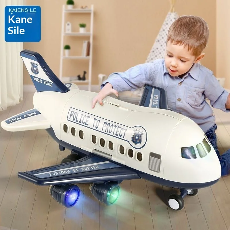 

Oversized Transforming Police Plane Toy Simulated Airliner Storage Model With Music Track Inertial For Kids Toddlers