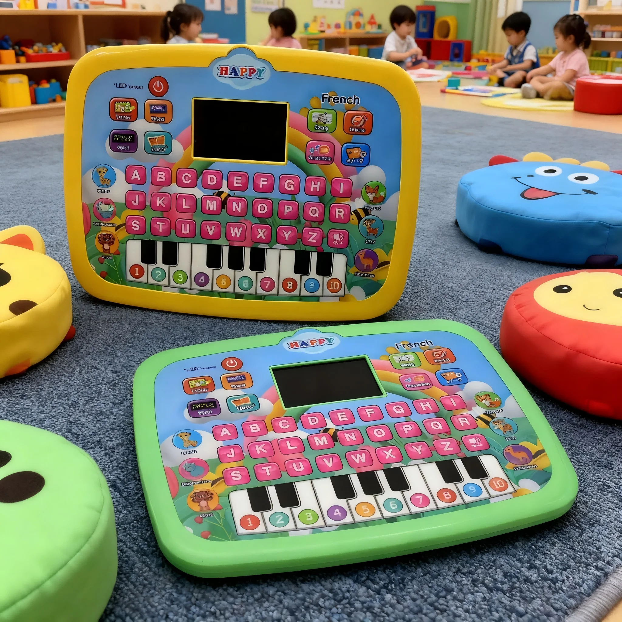 Tableta para niños francés y inglés, almohadilla educativa de aprendizaje para niños pequeños con pantalla LED, juguete de ordenador de desarrollo temprano para niños pequeños