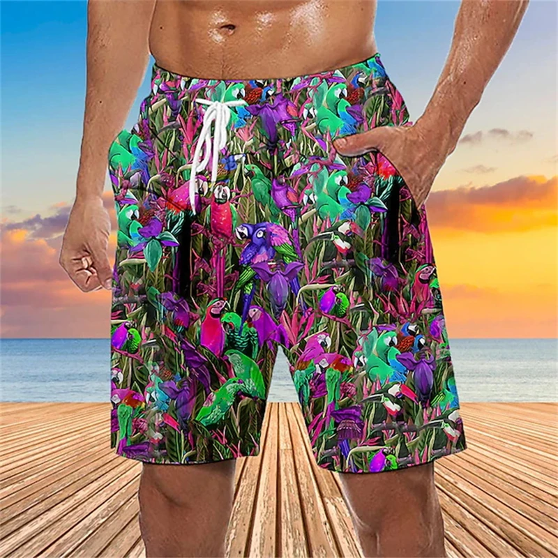 2025 New Hawaiian Men Beach Shorts Summer Fashion 3D Printed Parrot Pattern Men Swim Trunks Quick Dry Short Pants Dropshipping