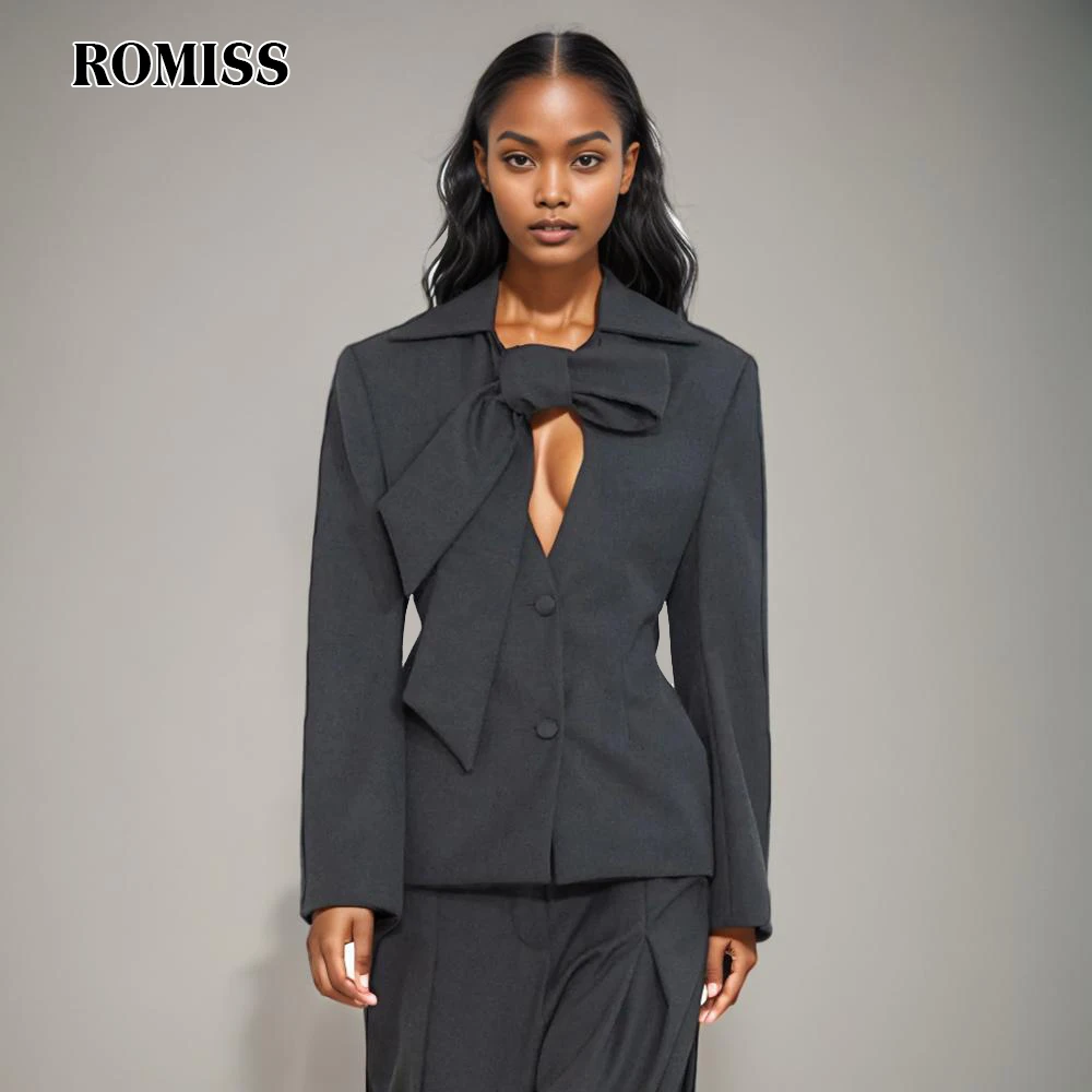 ROMISS solid color stitching line lace -fitting ladies lapel long -sleeved stitching buttons temperament suit Women's fashion