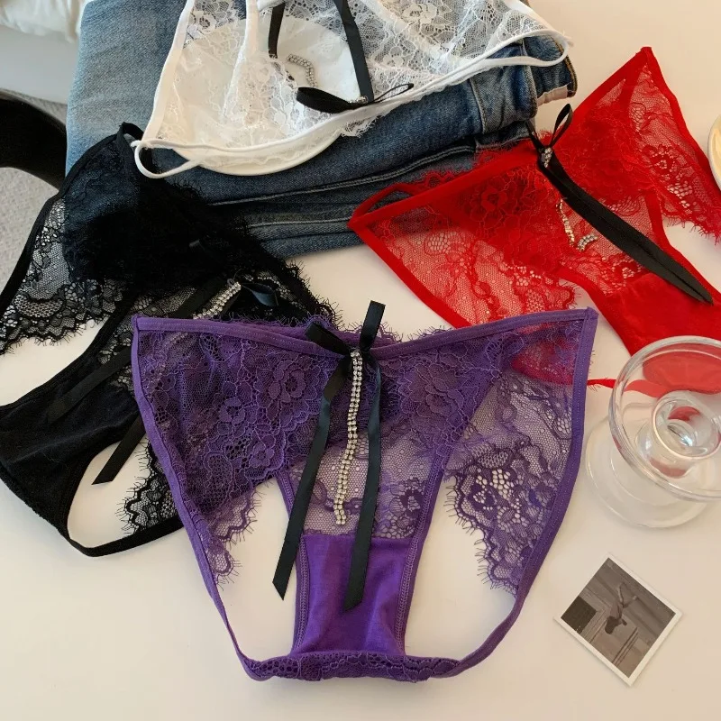Sp & cidade flor bordado renda transparente sexy roupa interior feminina baixa wasit strass corrente perpectiva calcinha cuecas eróticas