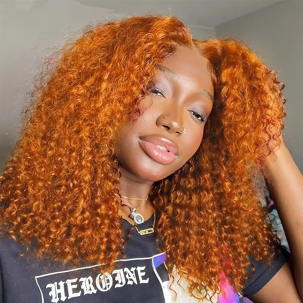 Pelucas rizadas sueltas de encaje frontal 13x6 de cabello humano vietnamita naranja jengibre 230% 350 # Peluca de encaje frontal HD 13x4 de ondas profundas de color